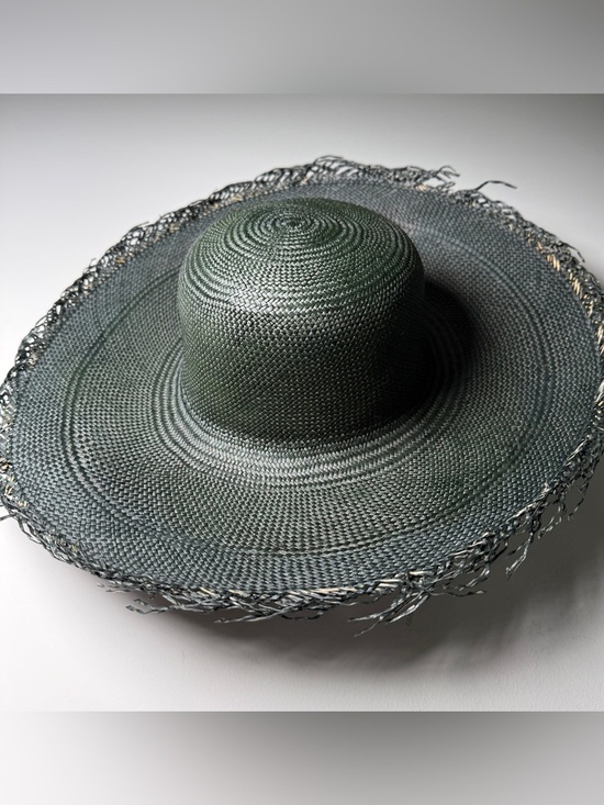Helen Kaminski Accessories - NWT Helen Kaminski Wide Brim Raffia Hat Dark Green Raw Edge 80s Deadstock